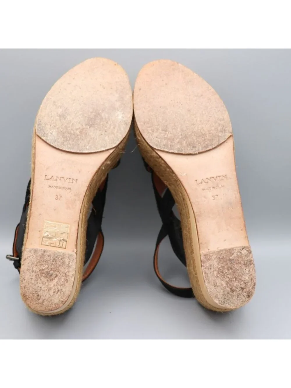 Lanvin Black Satin Platform Espadrille Wedge Sandals Spain Size 37 US 6.5